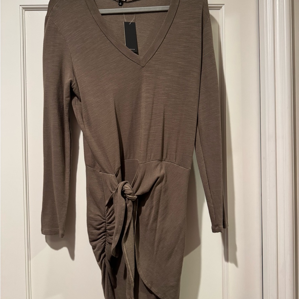 Monrow Brown Faux WrapDress V-Neck Long Sleeve